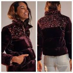 NWT Anthropologie Vera Velvet Sequin Puffer Jacket Coat Medium